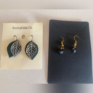 Silver Leaf Earrings & Small Stone Heart Earrings